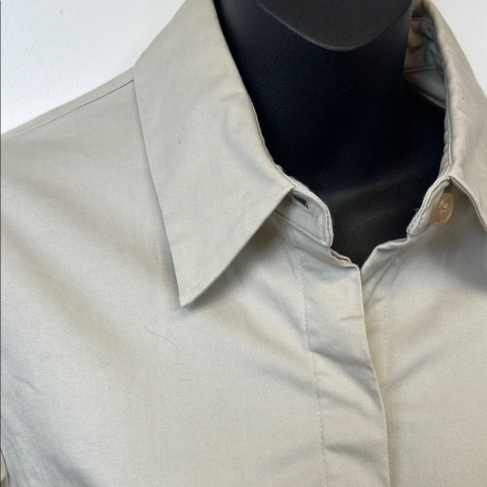 Talbots Vintage 90s Light Tan Button-Down Shirt Midi Dress Size 10 - Picture 7 of 10